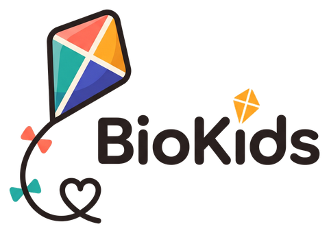 BioKids logosu: renkli bir uçurtma ve BioKids yazısı